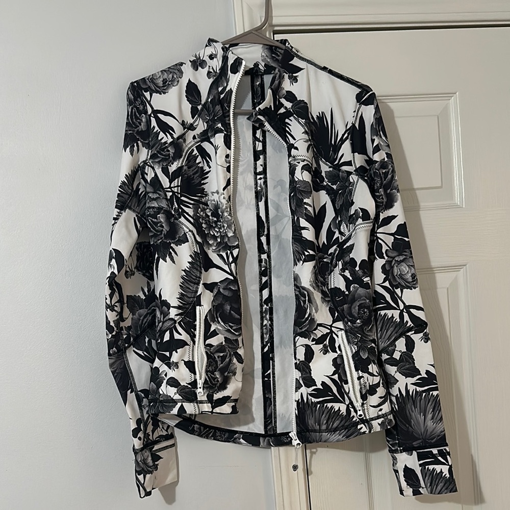 Lululemon Athletica Black and White Blazer with Floral Print